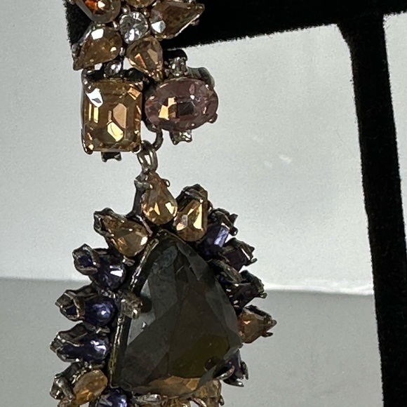 Gold and Purple Starburst Earrings with Crystal Accents - Picture 2 of 3